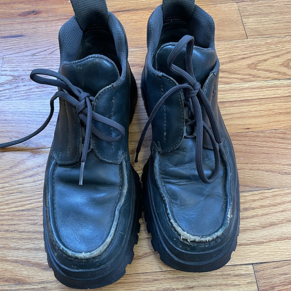 Prada Leather Lace-Up Chunky Sole Boots